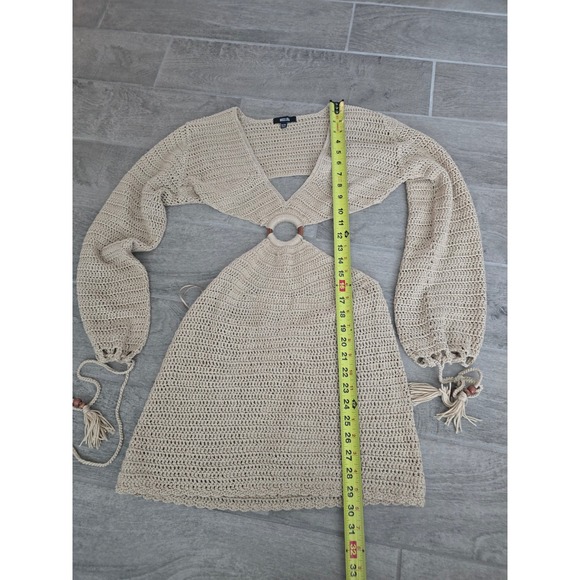 Miss Lola Crochet Mini Dress Cutout Cover Up Tassel Tie‎ S/M Bohemian Boho - Picture 2 of 6